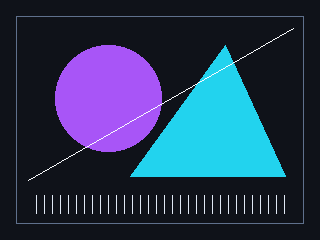 Synthetic geometric input: violet circle, cyan triangle and fine white lines.